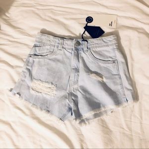 NWT Zara Trafaluc Lightwash Light Blue Distressed Denim Jean Shorts Size 00